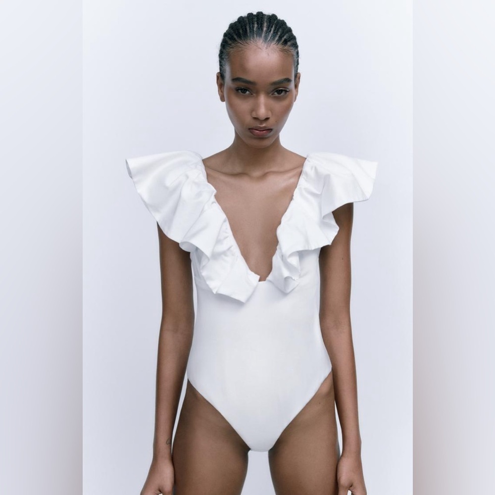 Zara White Ruffled Bodysuit‎